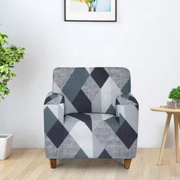 Cortina Black & Grey Printed 1-Seater Stretchable Non-Slip Sofa Slipcover-image-96