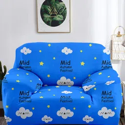 Cortina Blue & White Printed 1-Seater Stretchable Non-Slip Sofa Slipcover-image-64