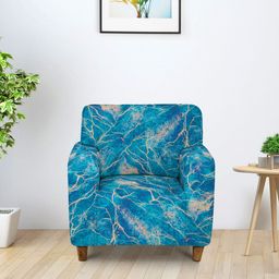 Cortina Teal Green Printed 1-Seater Stretchable Non-Slip Sofa Slipcover-95