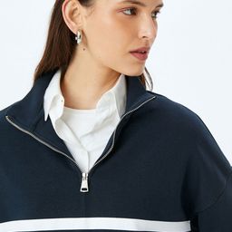 Koton Women Cotton Mock Collar Pullover Sweatshirt-14