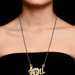 DIVASTRI Gold-Plated CZ With AD Stone Studded & Beaded H Alphabet Pendant Mangalsutra-image-37