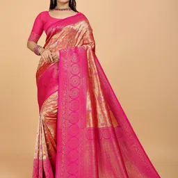 Indian Fashionista Floral Woven Design Zari Organza Banarasi Saree-picture-28