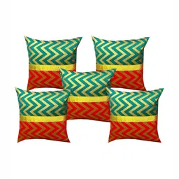 Pink Parrot Teal & Red Set of 5 Ethnic Motifs Square Cushion Covers-16