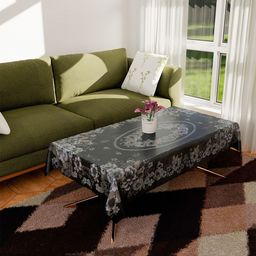 Kuber Industries Black Floral Plastic 4-Seater Table Cover-17