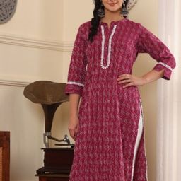 Lative Colours of Fashion Floral Printed Pure Cotton Mandarin Collar Straight Kurta-image-66