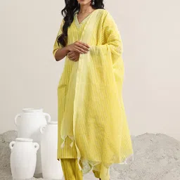 Libas Striped Woven Design Straight Kurta with Salwar & Dupatta-image-99