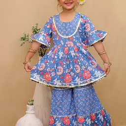 UNBIND Girls Floral Printed Regular Pure Cotton Kurti with Palazzos-image-49