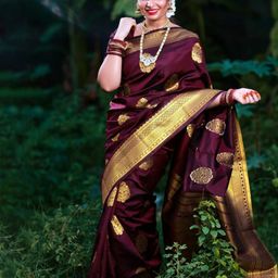 VILLE FASHION Woven Design Zari Art Silk Kanjeevaram Saree-picture-0