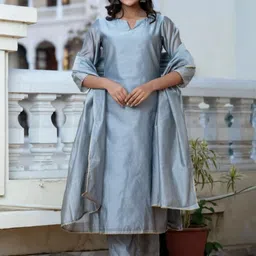 Piyuti Notch Neck Gotta Patti Straight Kurta With Trousers & Dupatta-21