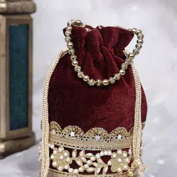 SKIMMER Embroidered Tasselled Potli Clutch-14