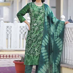 Anouk Green Ethnic Motifs Embroidered Chanderi Silk Straight Kurta With Trousers & Dupatta-18