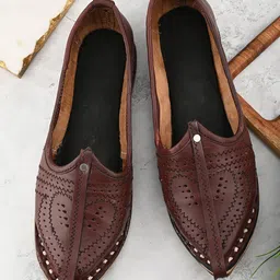 Apratim Men Textured Mojaris with Laser Cuts Flats-picture-21