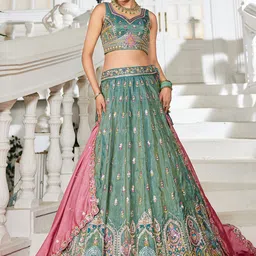 panchhi Embroidered Sequinned Semi-Stitched Lehenga & Unstitched Blouse With Dupatta-picture-32
