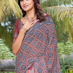 Anouk Rustic Floral Printed Zari Block Print Saree-10