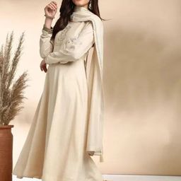 AKSHARAM Floral Yoke Design Round Neck Sequinned Kurta With Trousers & Dupatta-image-60