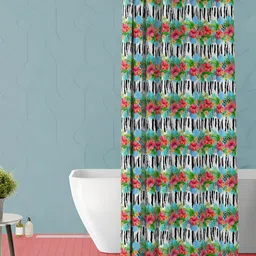 ArtzFolio White & Blue Printed Waterproof Shower Curtain-image-40