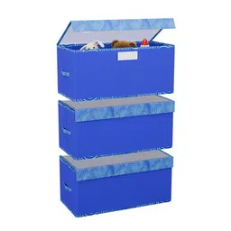 Kuber Industries Blue & White 3 Pieces Printed Drawer Organisers With Lid-2