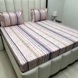 Pure Decor Velar Fur Sib Purple Striped Cotton 300TC King Bedsheet Set 2.74m x 2.74m-image-32