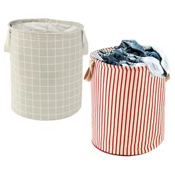 Kuber Industries Grey & Maroon 2 Pieces Printed Cotton Laundry Bags 60 l-42