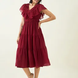 aayu Flutter Sleeve Georgette Fit & Flare Midi Dress image 4
