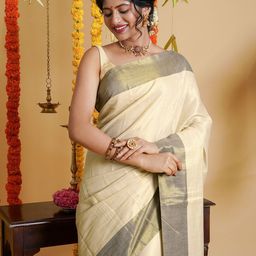 TEEJH Tissue Traditional Kasavu Saree With Zari-picture-33