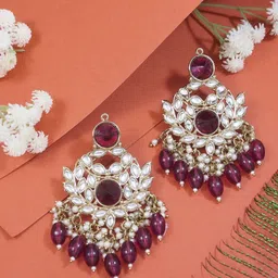 I Jewels Gold Plated Kundan & Pearl Contemporary Chandbalis-3