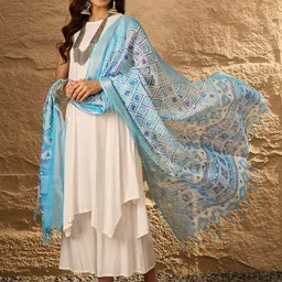 InWeave Round Neck A-Line Kurta With Palazzos & Dupatta-2