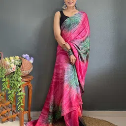 DIVASTRI Floral Pure Chiffon Ready to Wear Jamdani Saree-image-87