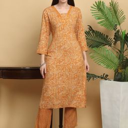 KALINI Women Ethnic Motifs Printed Regular Mirror Work Kurta with Trousers-17