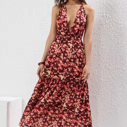 Trendyol Floral Print Halter Neck Fit And Flare Maxi Dress-picture-4