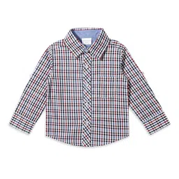 My Milestones Boys Spread Collar Gingham Checked Cotton Casual Shirt-image-86