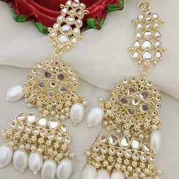 EVY Gold-Plated Artificial Stones And Beads Studded Contemporary Drop Earrings-72