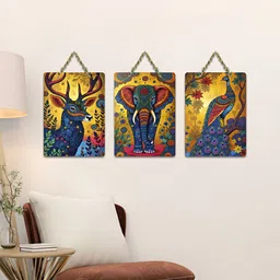 ArtVibes Yellow 3 Pieces Vibrant Trio of Majestic Creatures Wooden Hanging Wall Arts-image-14