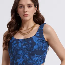 DressBerry Floral Printed Scoop Neck Corset Crop Top-picture-6