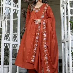 CREEPER Women Ethnic Motifs Embroidered Regular Kurta with Trousers & With Dupatta-82
