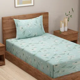 SWAYAM Blue & White Floral 210 TC Queen Bedsheet with 1 Pillow Covers-image-51