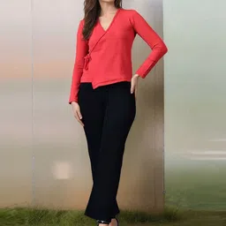 DressBerry Women Ribbed Crepe Wrap Top-image-67