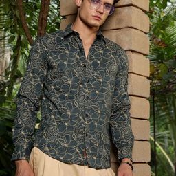 Campus Sutra Men Cotton Roses-Lined Embroidered Regular Fit Casual Shirt-image-70