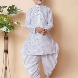 NFC CREATION Boys Embroidered Regular Sequinned Pure Cotton Kurta with Patiala image 1
