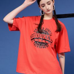 Popster Women Typography Printed Round Neck Pure Cotton Oversized T-shirt-image-99