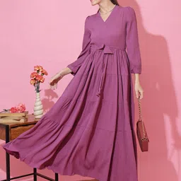 SHEETAL Associates Cuffed Sleeve Tiered Tie-Up Fit & Flare Maxi Dress-picture-10