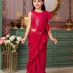 BAESD Solid Sequinned Party Belted Saree-picture-15