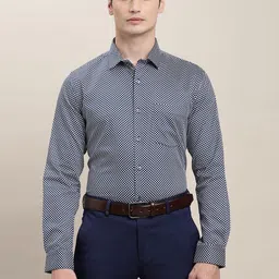 Turtle Men Standard Slim Fit Spread Collar Geometric Printed Cotton Formal Shirt-image-93