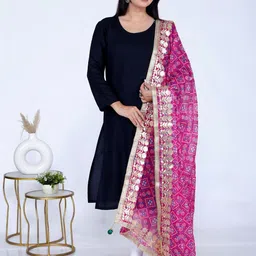 VL SAREES Embroidered Pure Cotton Bandhani Dupatta with Mirror Work-19