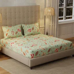 URBAN SPACE Florence Sage Green 200 TC Floral King Fitted Bedsheet-image-54