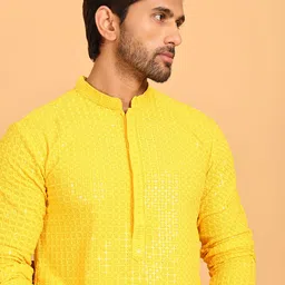Jompers Geometric Embroidered Mandarin Collar Straight Kurta With Pyjamas-picture-32