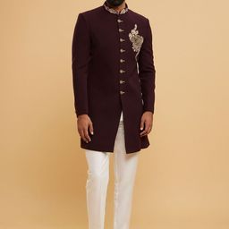 Twamev Embroidered Mandarin Collar Sherwani Set-image-84