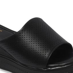 carrito Wedge Womens Solid Laser Cuts Sandals Round Toe Open Back Wedge Regular Sandals image 5