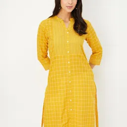 max Women Checked Thread Work Cotton Kurta-image-76