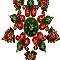 Kala Samarpan Green & Red Meenakari Foldable Rangoli With Centerpiece-5